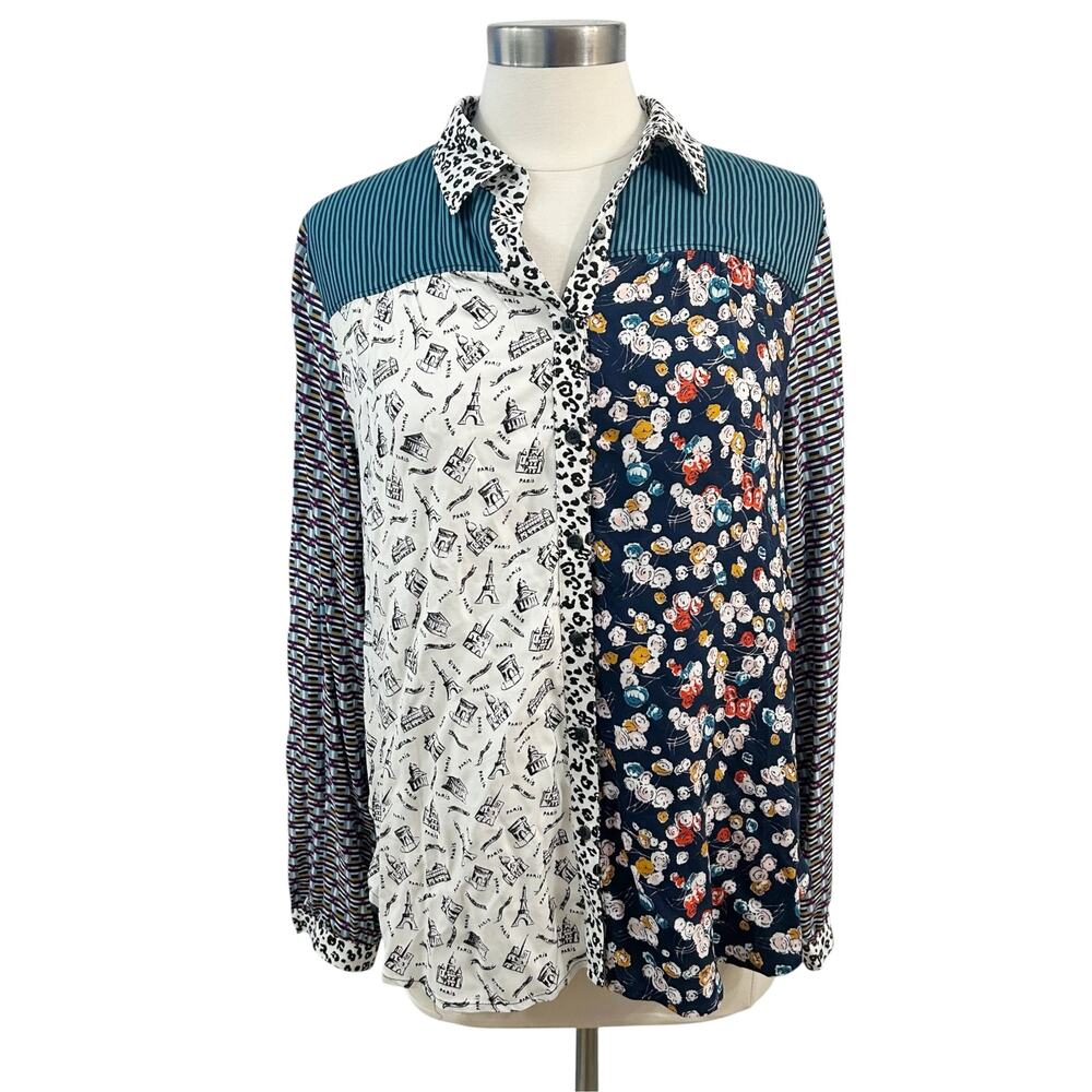 Maeve Anthropologie Bernadette Mixed Print Blouse Medium
